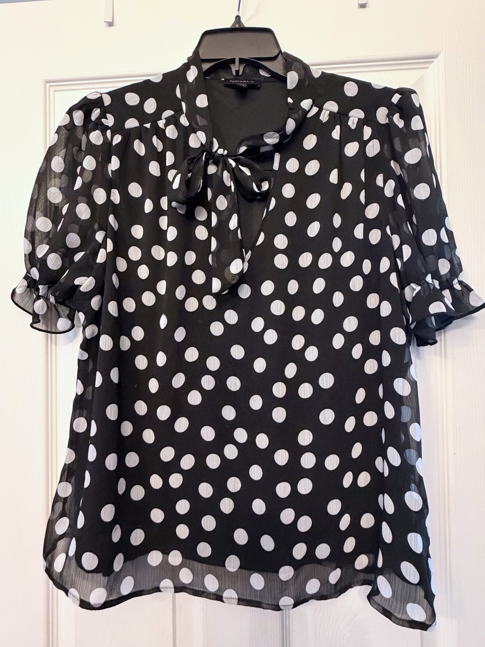 Tamara H. Women’s Black Polka Dot Tie-Neck Blouse